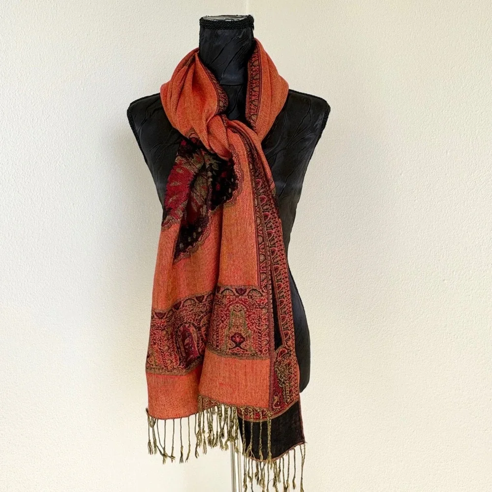 Pashmina Reversible Butterfly Paisley‎ Silk Blend Wrap Scarf, Women OS Boho